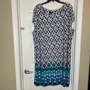 R&K Contrast Border Shift Dress Size 3X Black and White with Blue and Turquoise